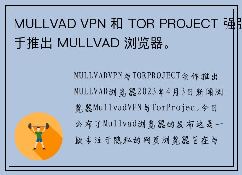 MULLVAD VPN 和 TOR PROJECT 强强联手推出 MULLVAD 浏览器。 